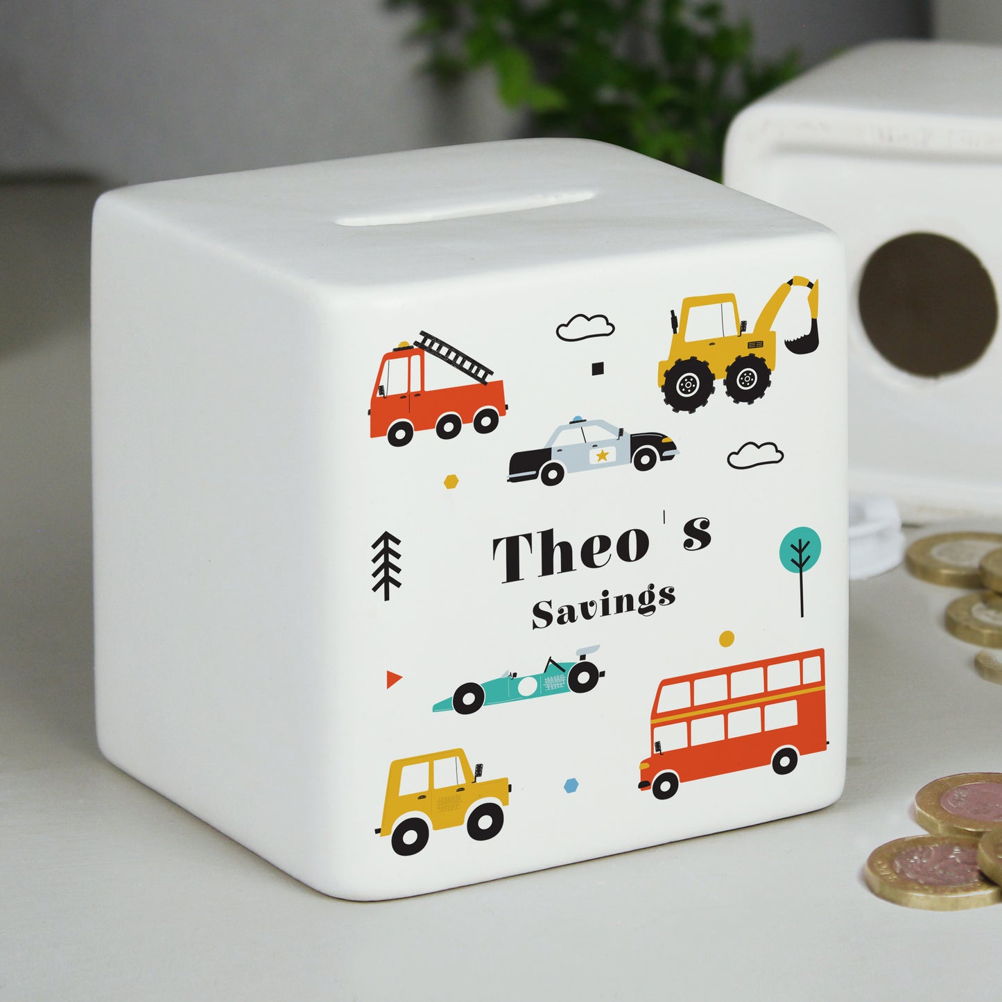 Personalised Vehicles Ceramic Square Money Box