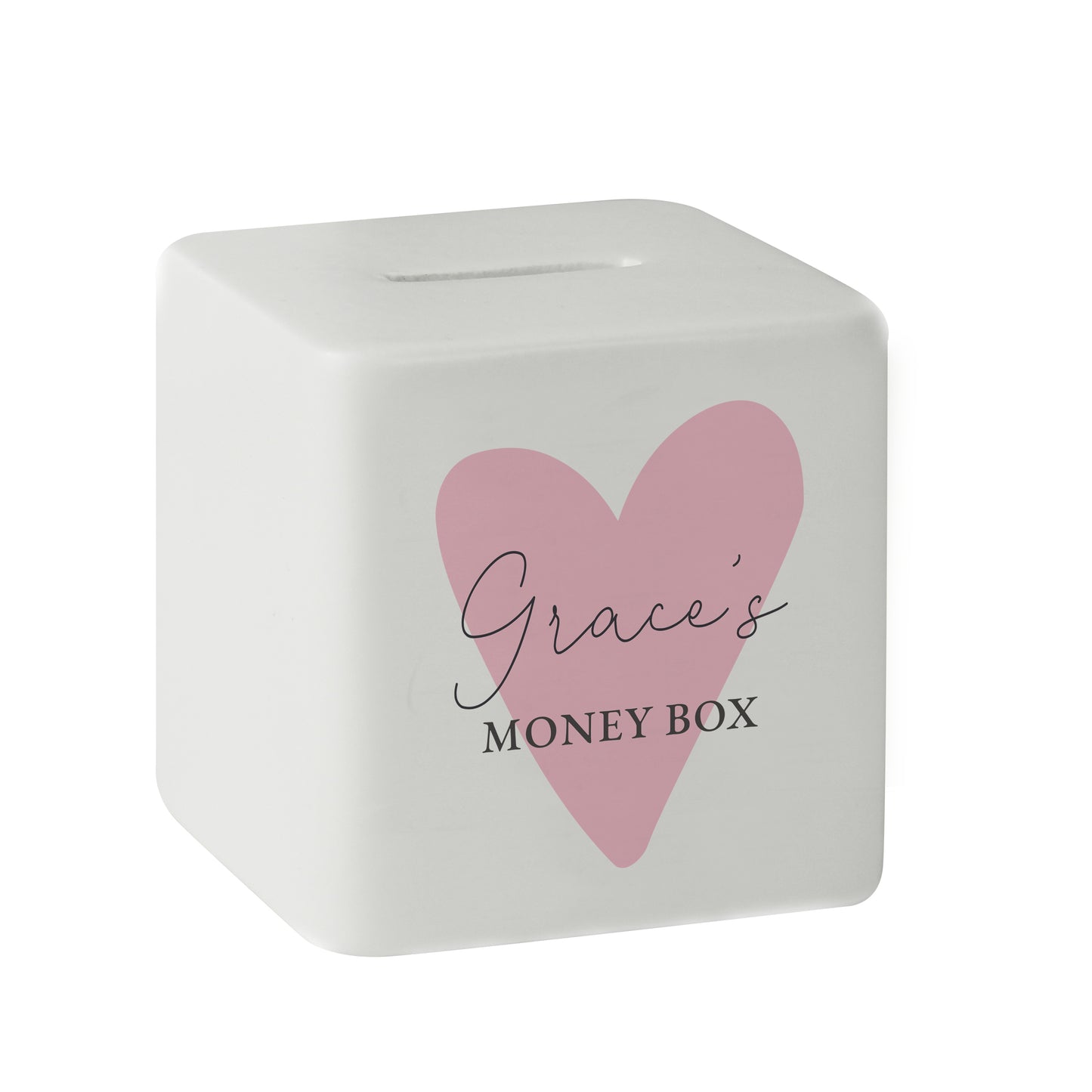 Personalised Pink Heart Ceramic Square Money Box