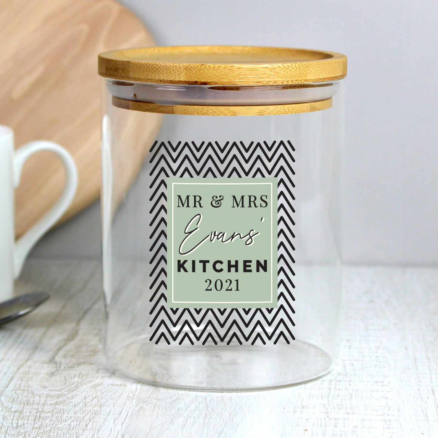 Personalised Free Text Glass Jar with Bamboo Lid