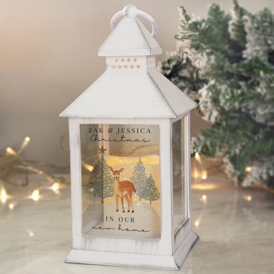 Personalised Christmas Deer White LED Lantern