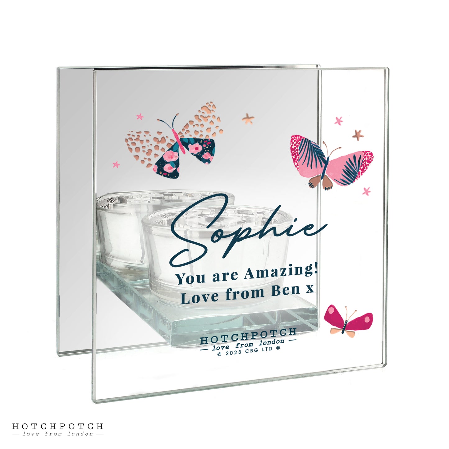 Personalised Butterfly Mirrored Tealight Holder