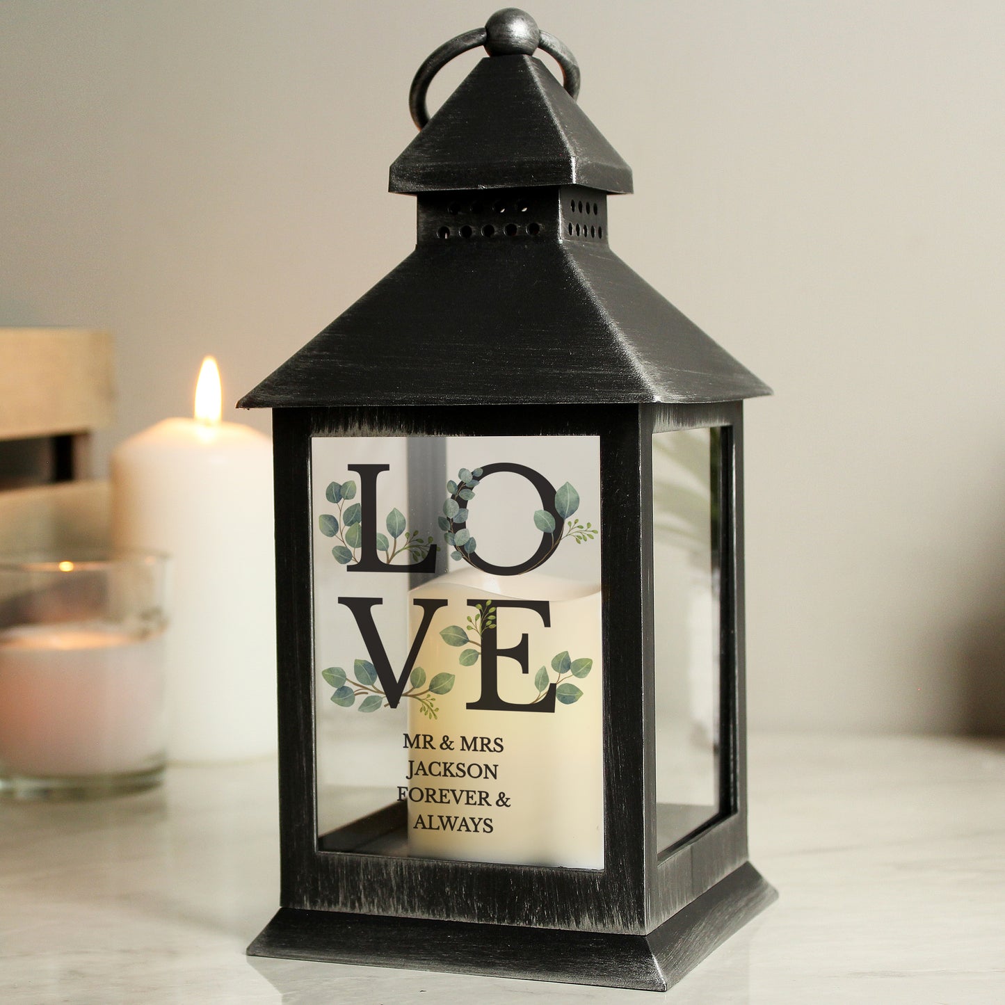 Personalised LOVE LED Black Lantern