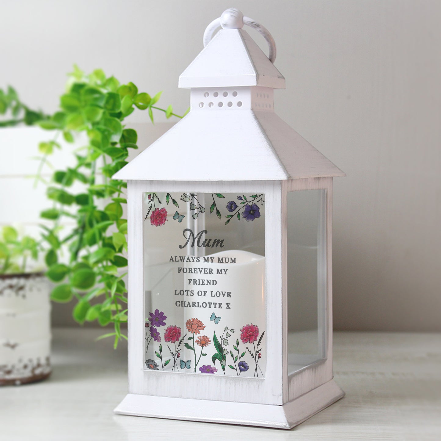 Personalised Wild Flowers LED Lantern