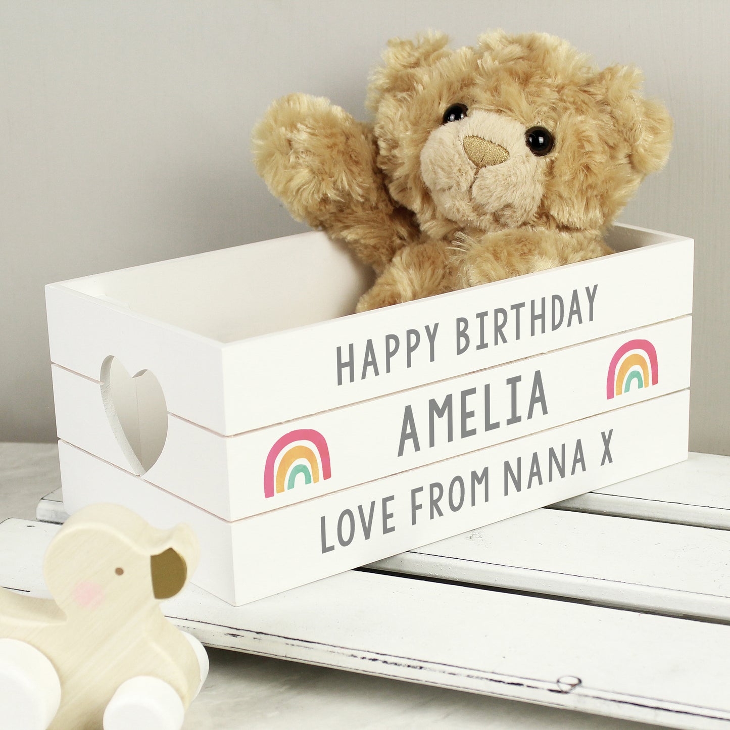 Personalised Rainbows White Wooden Crate