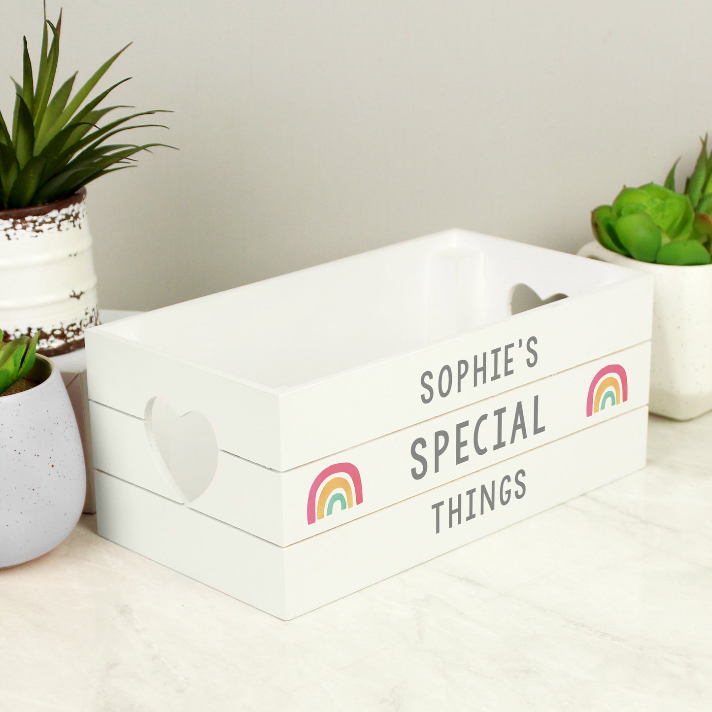 Personalised Rainbows White Wooden Crate