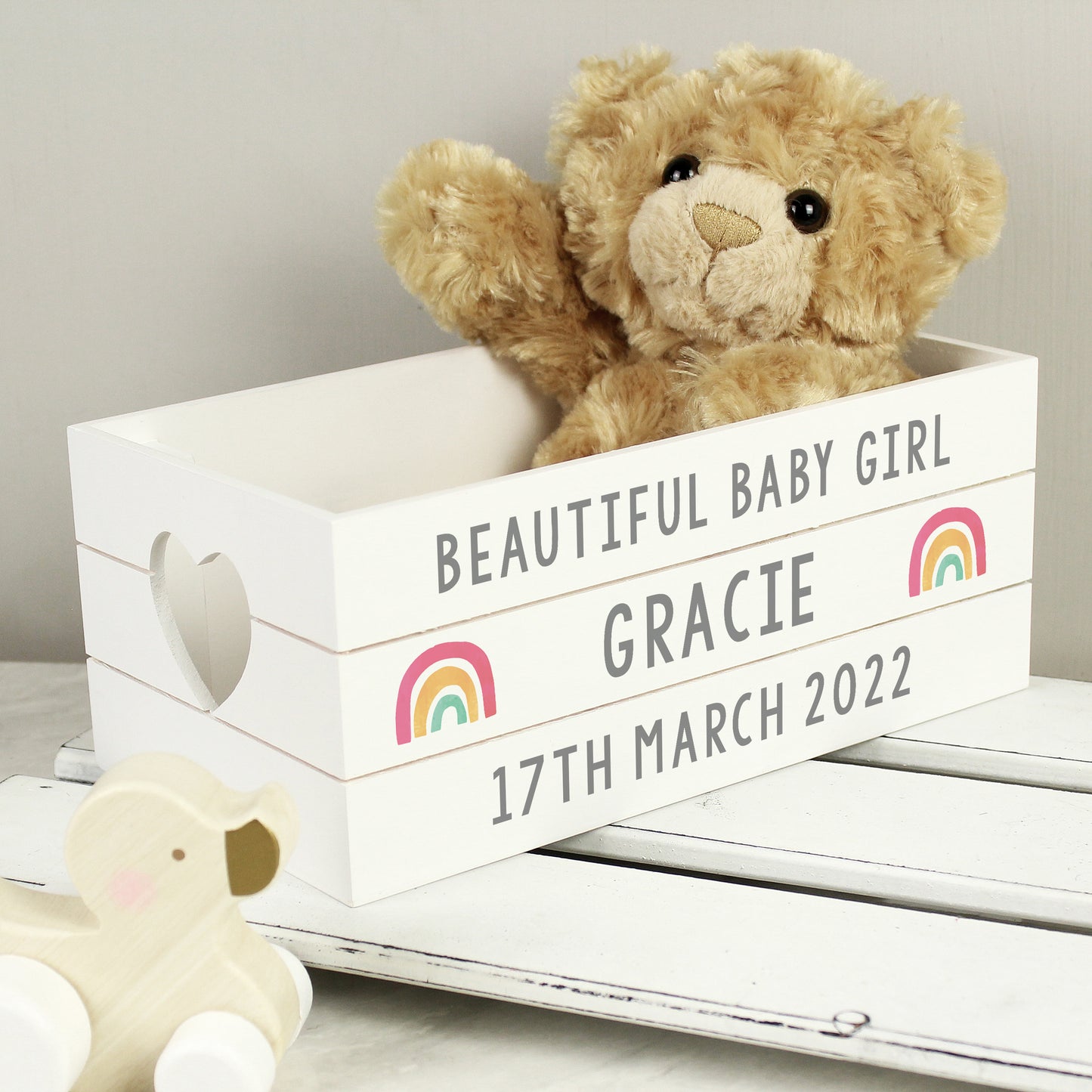 Personalised Rainbows White Wooden Crate