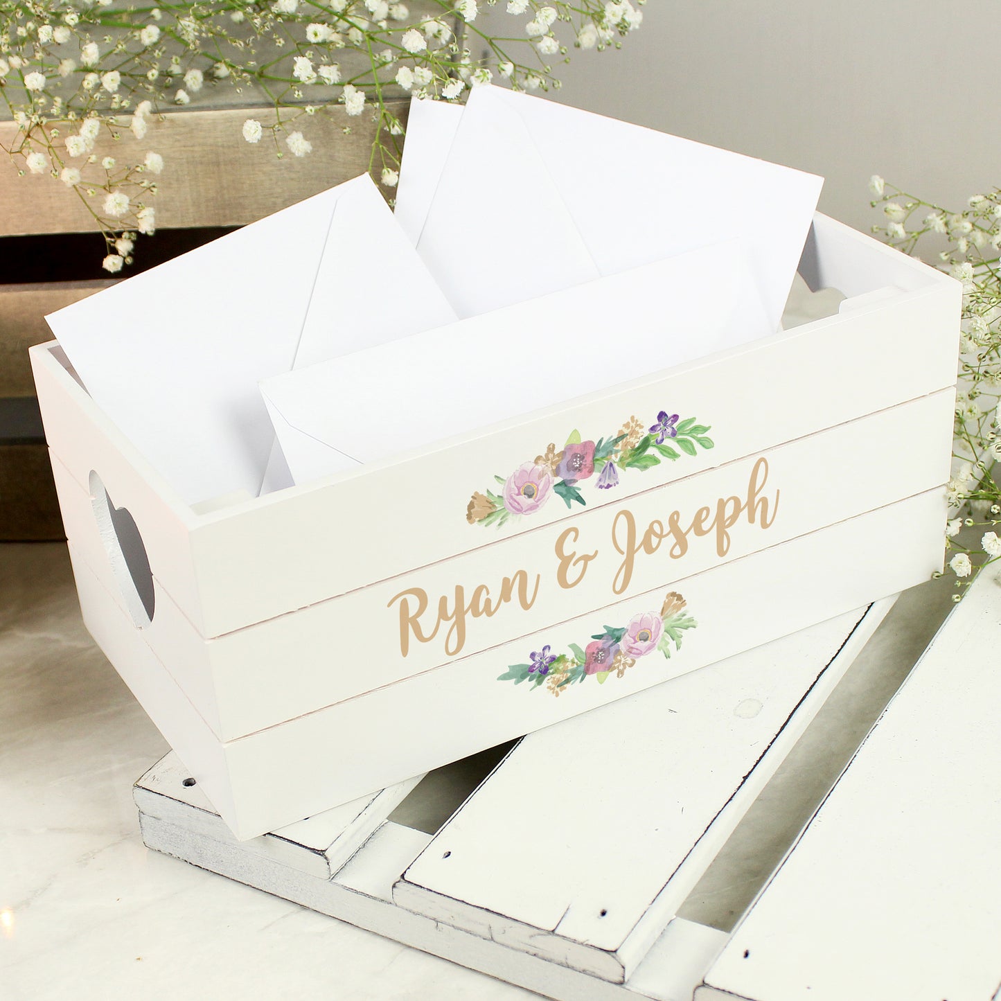 Personalised Floral Couples White Wooden Crate