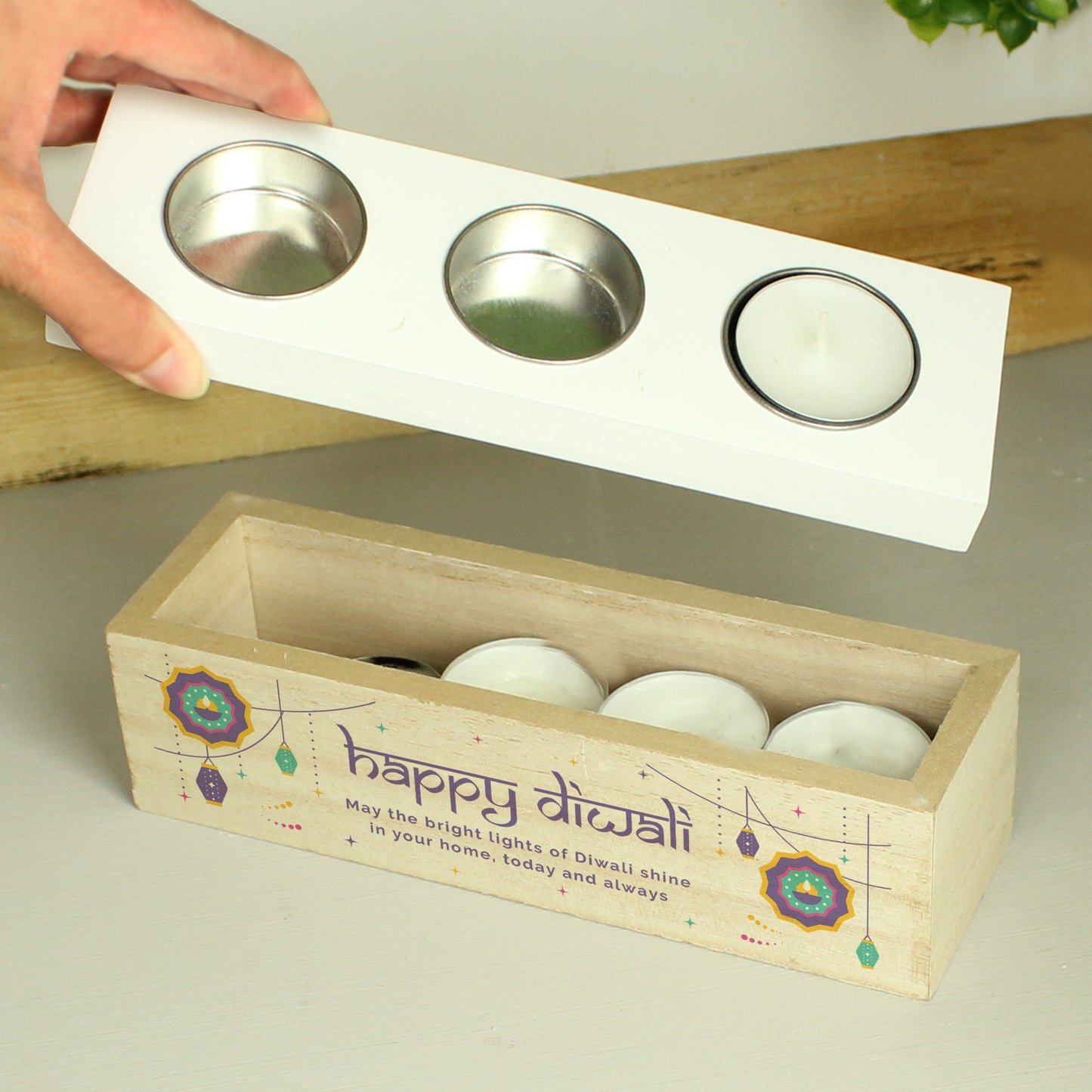 Personalised Diwali Triple Tealight Box