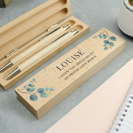 Personalised Eucalyptus Wooden Pen and Pencil Set