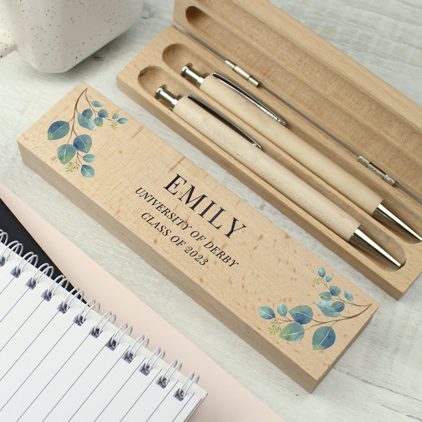 Personalised Eucalyptus Wooden Pen and Pencil Set