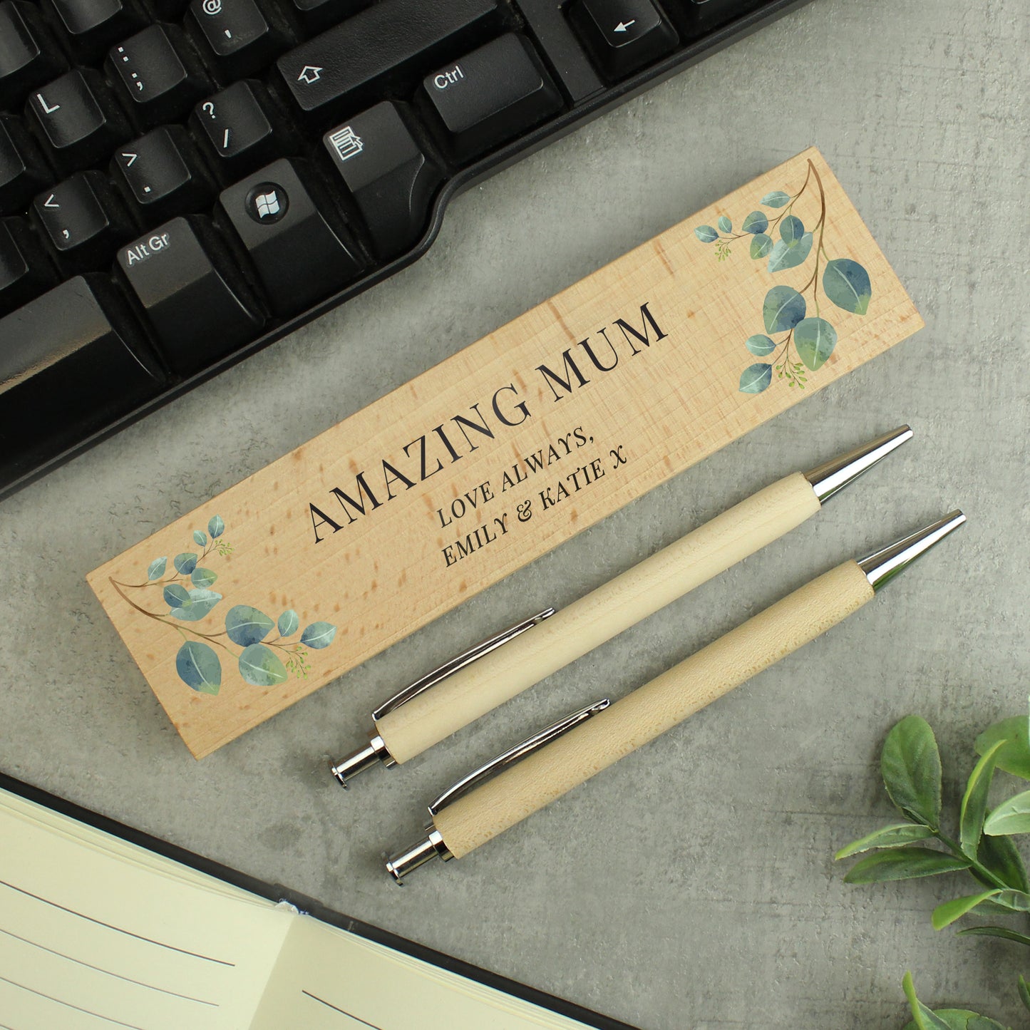 Personalised Eucalyptus Wooden Pen and Pencil Set