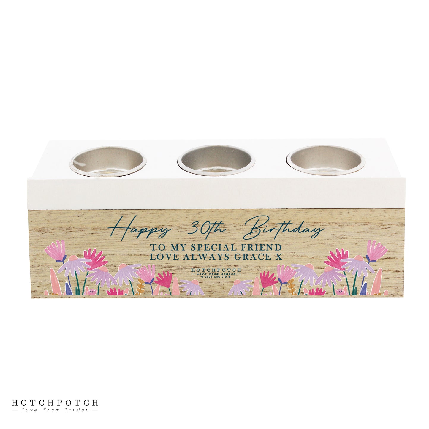 Personalised Wild Flower Triple Tealight Box