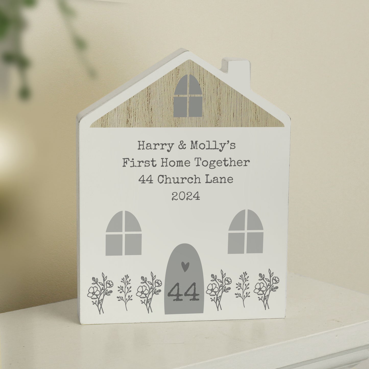 Personalised Grey Wooden House Ornament