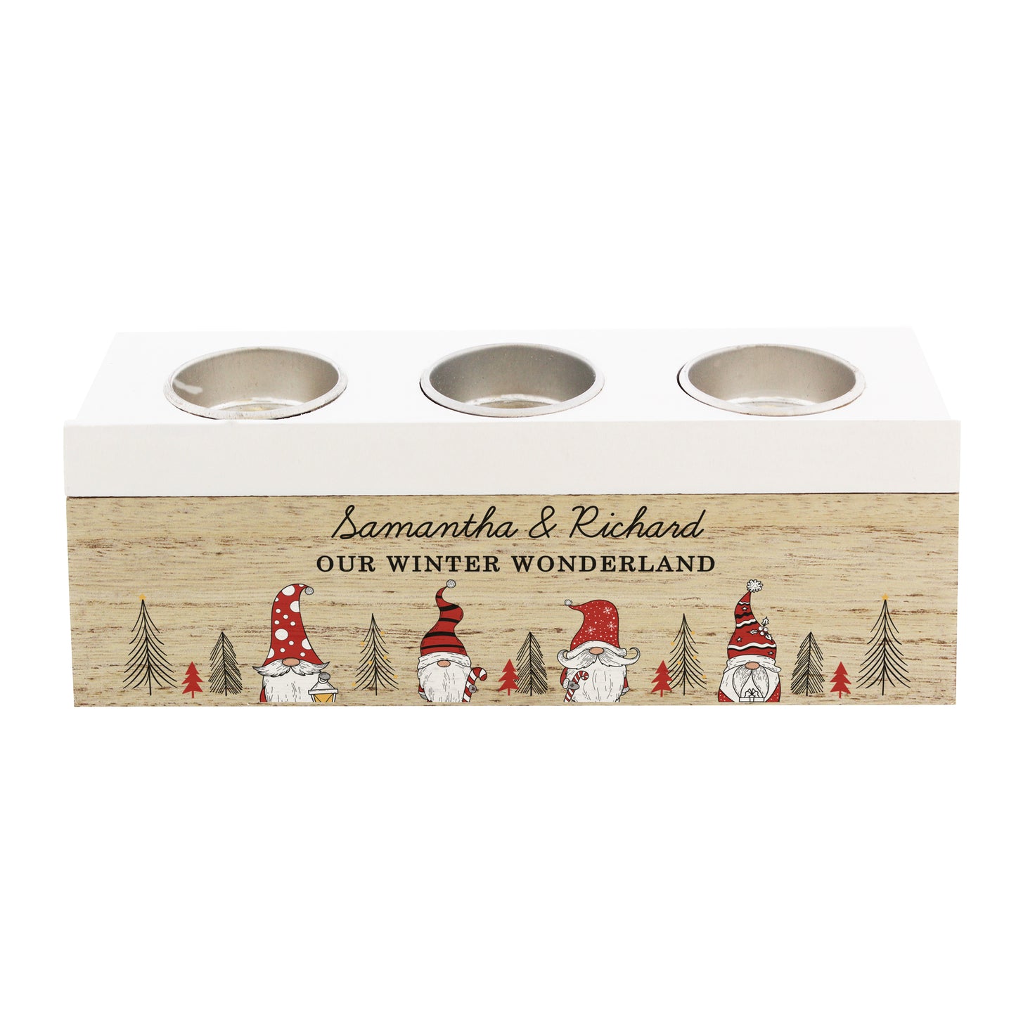 Personalised Christmas Gonk Family Triple Tea Light Box.