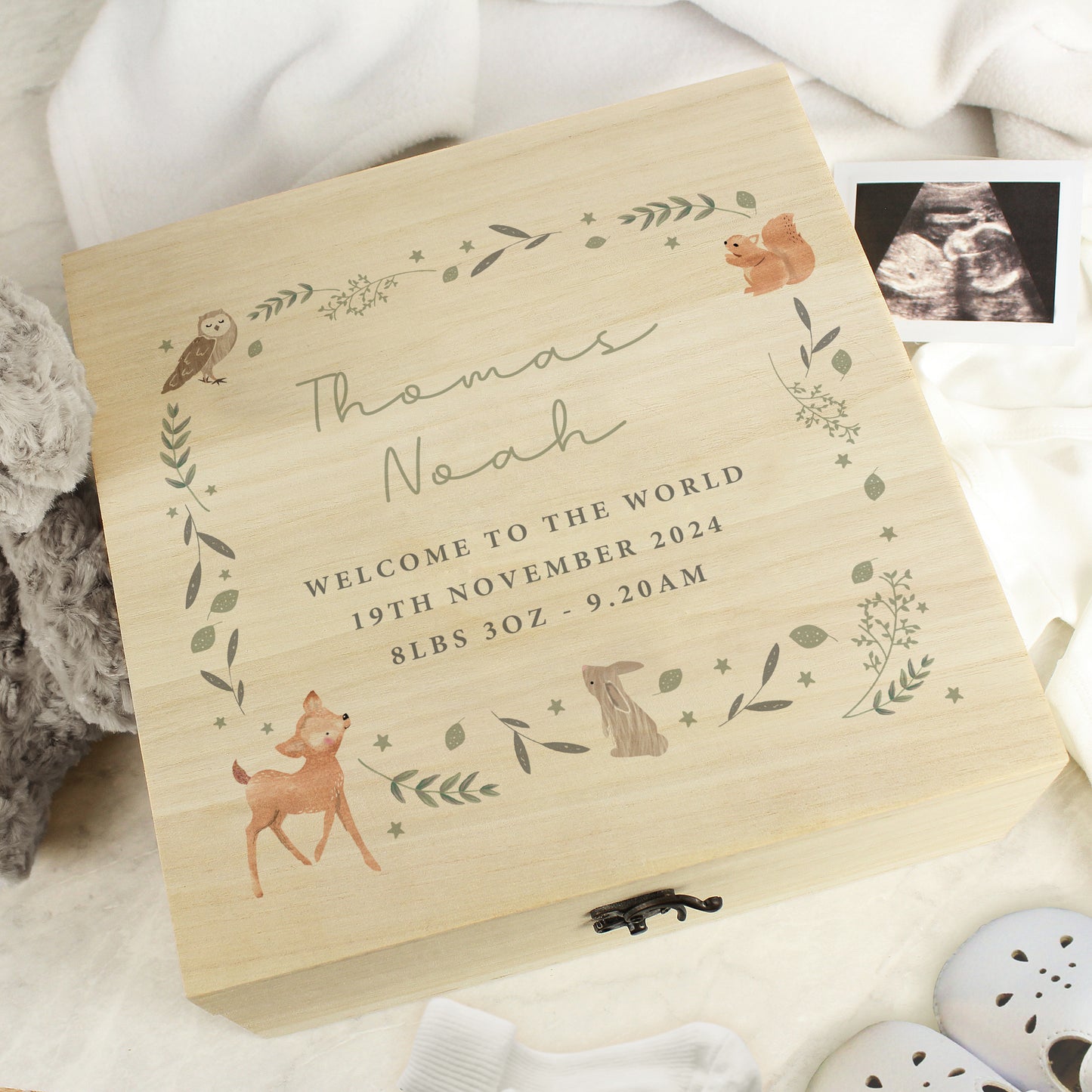 Personalised Woodland Animal Large Wooden Keepsake Box