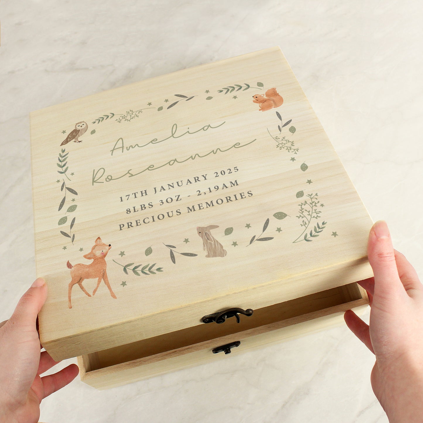 Personalised Woodland Animal Large Wooden Keepsake Box