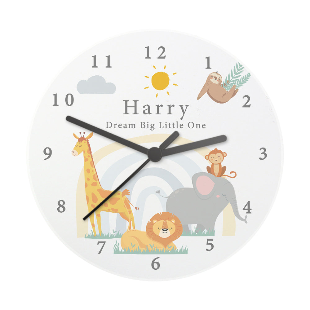 Personalised Safari Animals Wooden Nursery Clock