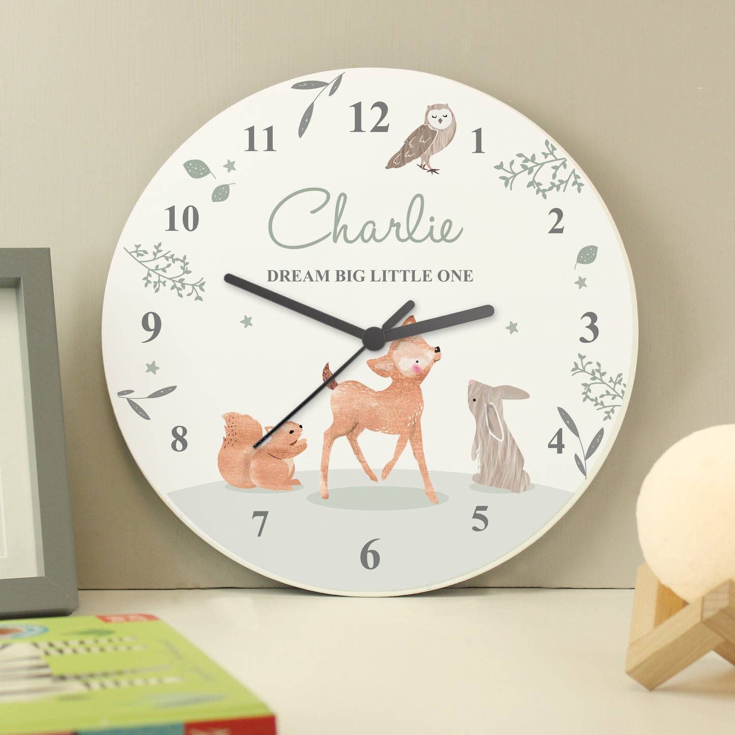 Personalised Woodland Animals Wooden Nursery Clock