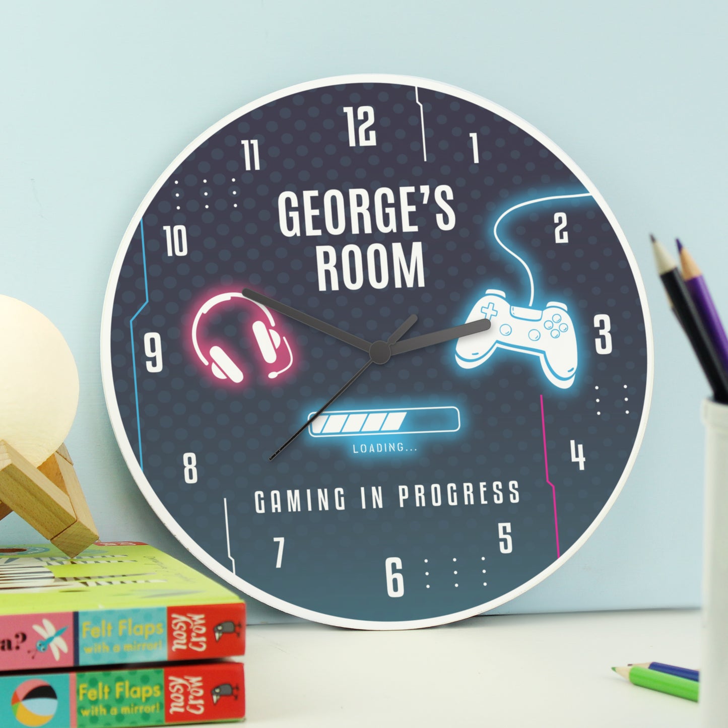 Personalised Gaming Wooden Childrens Clock