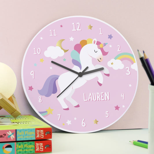 Personalised Unicorn Wooden Childrens Clock