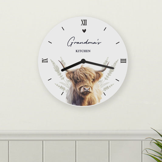 Personalised Highland Cow Wooden Clock