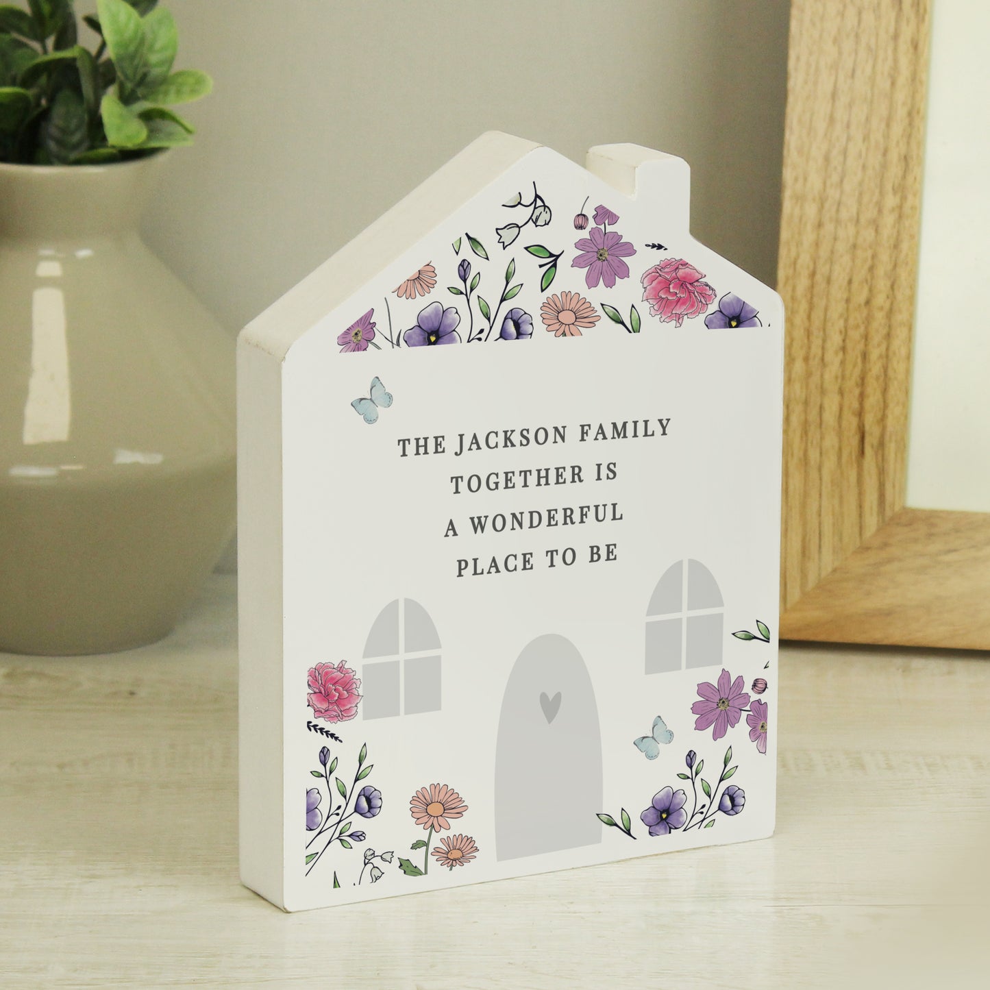 Personalised Wild Flowers Wooden House Ornament