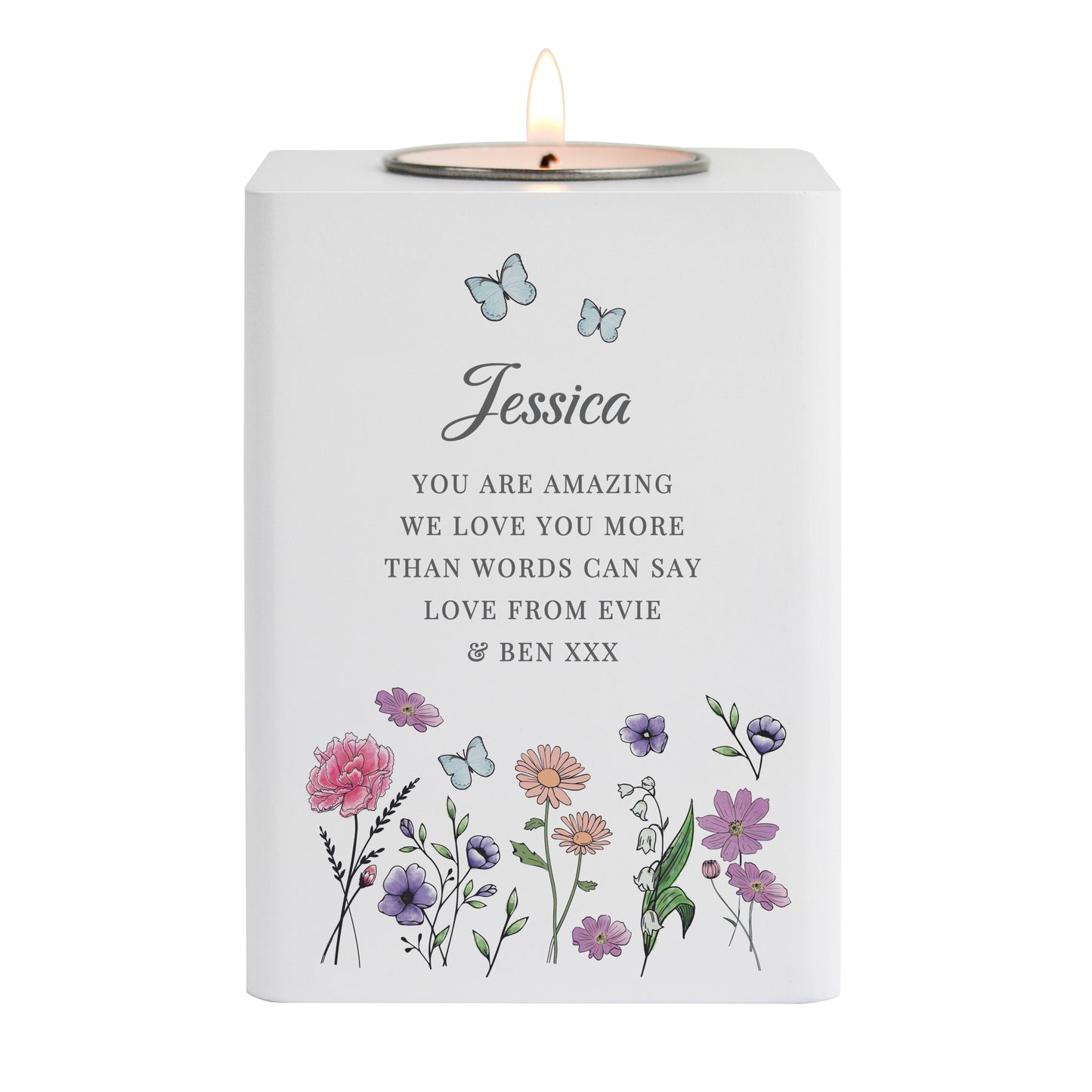 Personalised Wild Flowers Tealight Holder