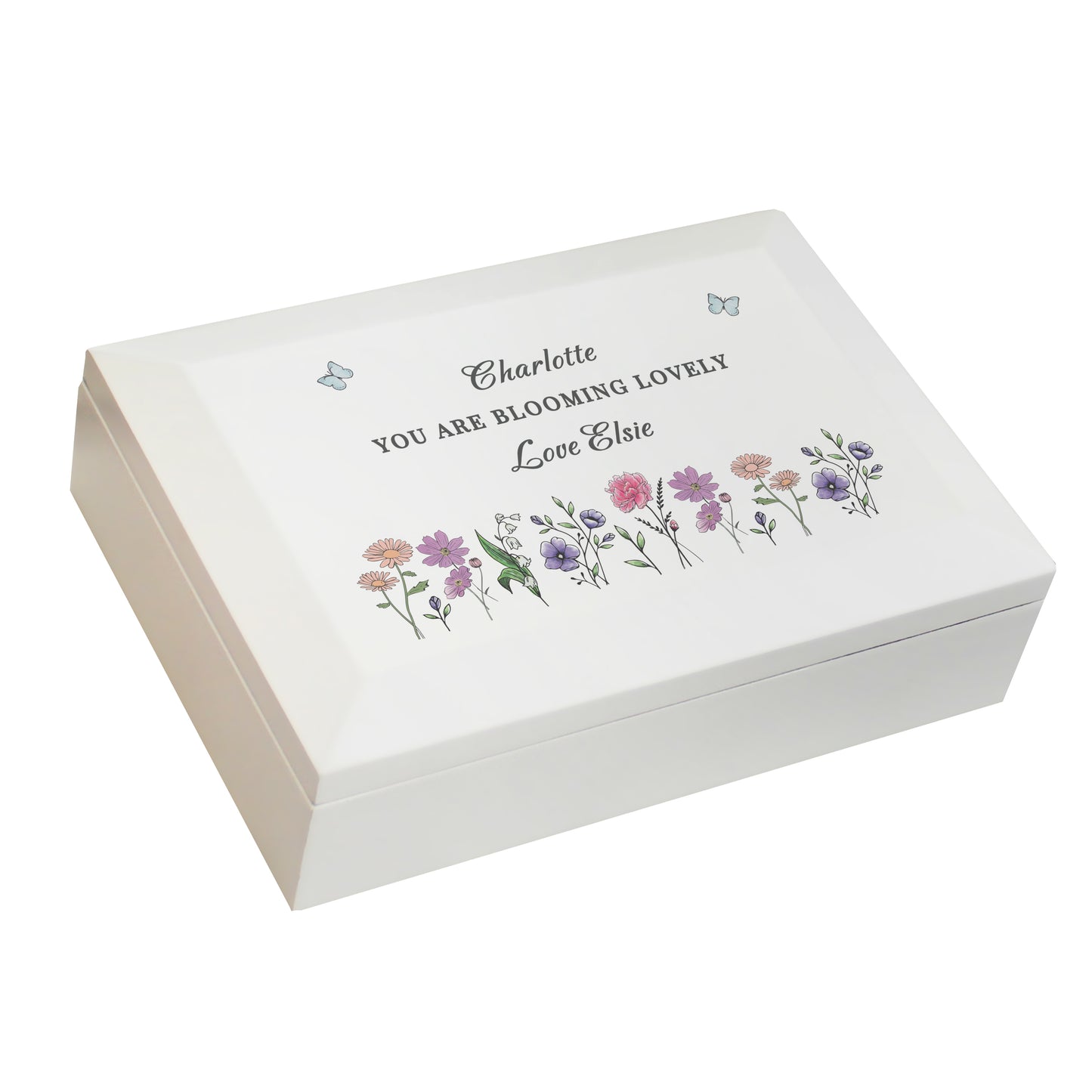 Personalised Wild Flowers Wooden Jewellery Box