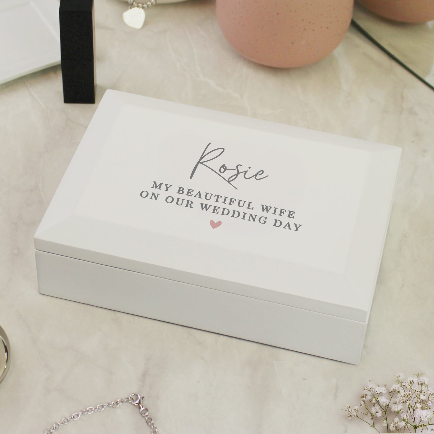 Personalised White Wooden Jewellery Box