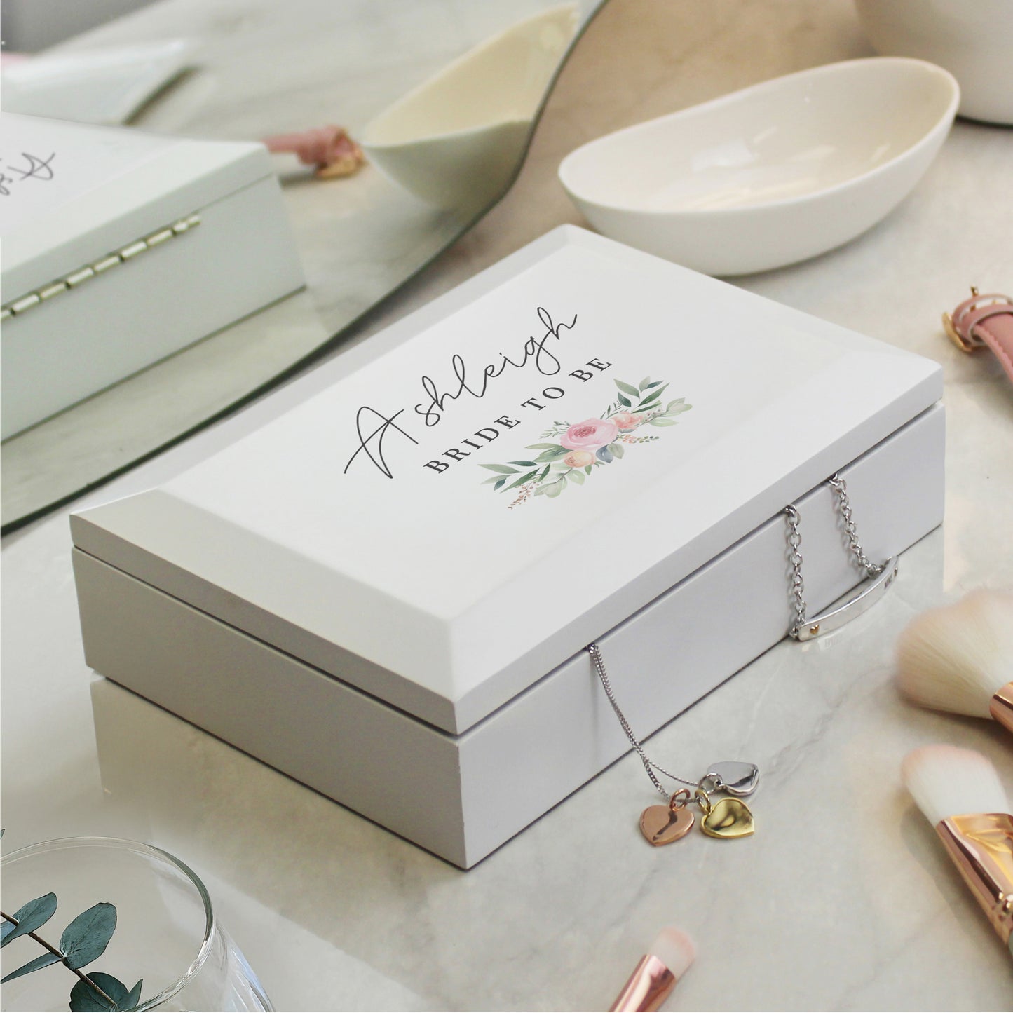 Personalised Floral Wooden Jewellery Box