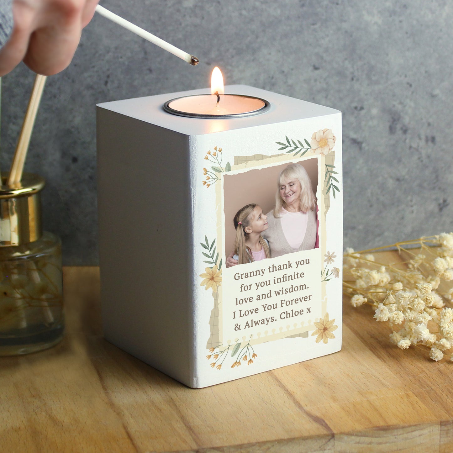 Personalised Wild Flowers Photo Upload Tealight Holder