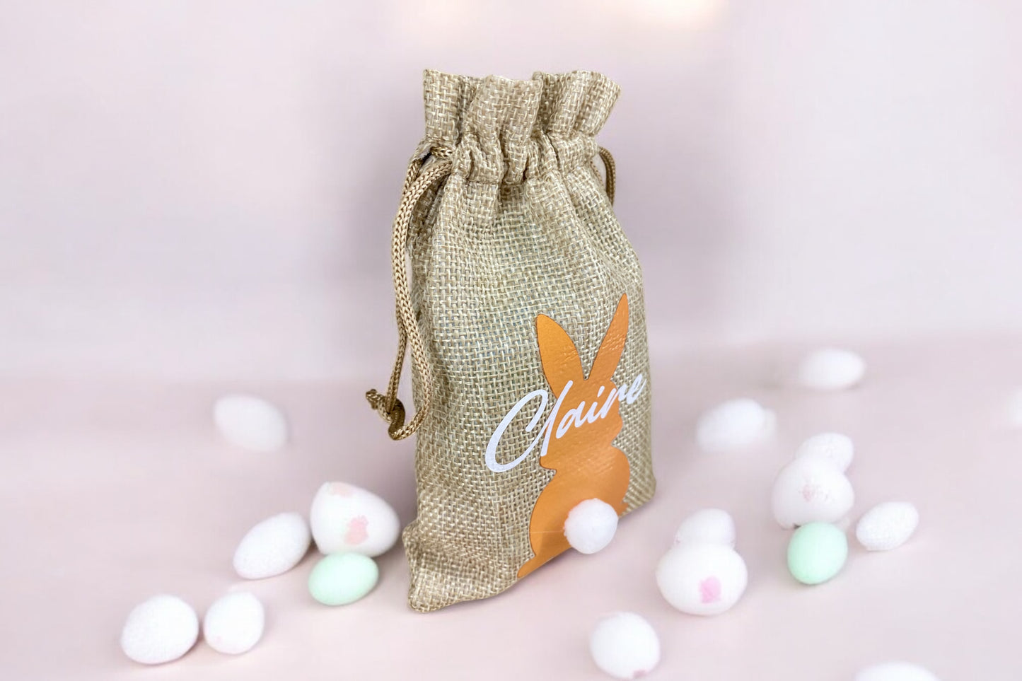 Personalised Easter Bunny Jute Bag & Chocolate