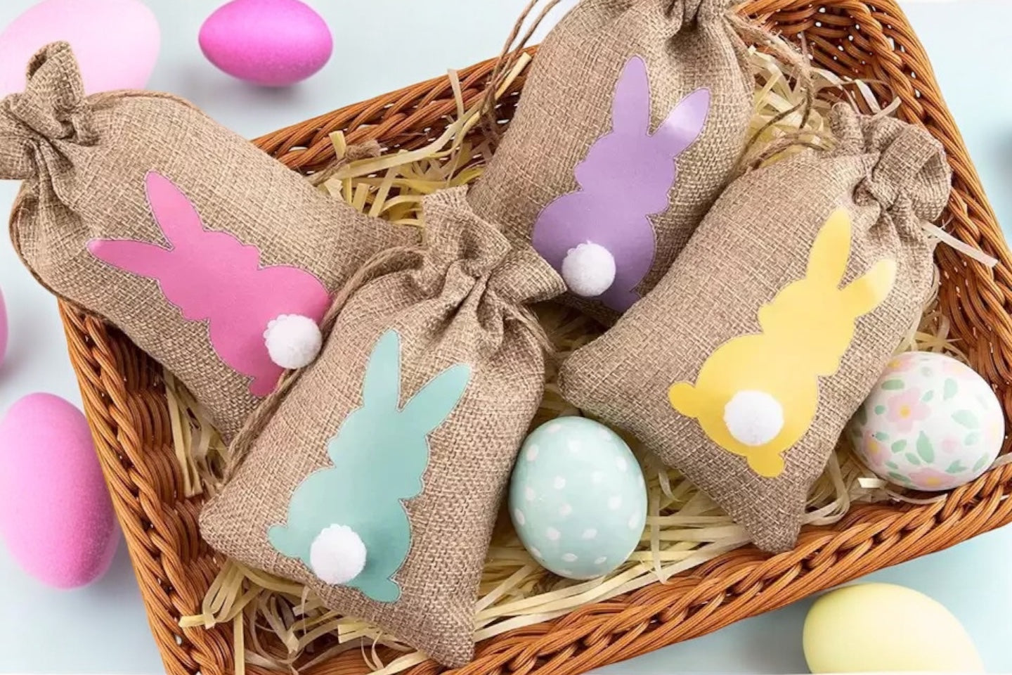 Personalised Easter Bunny Jute Bag & Chocolate