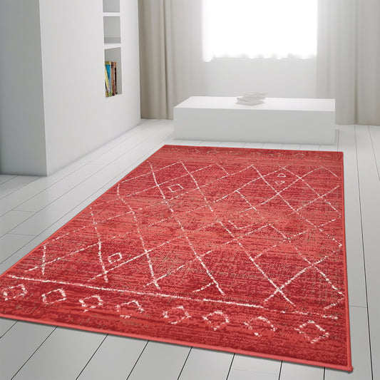 Geometric Red Rug Diamond Aztec Pattern Rug