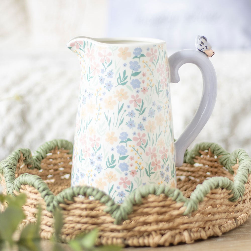 Ditsy Floral Ceramic Flower Jug With Butterfly