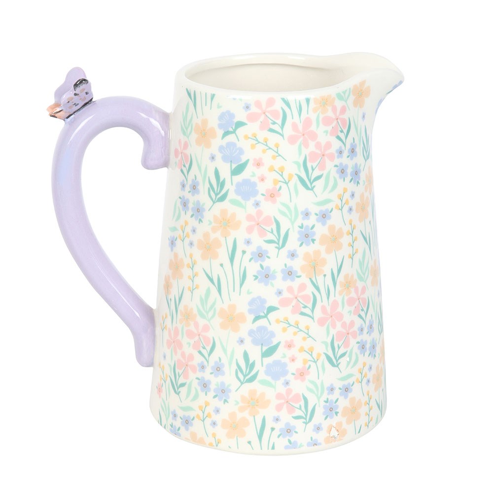 Ditsy Floral Ceramic Flower Jug With Butterfly