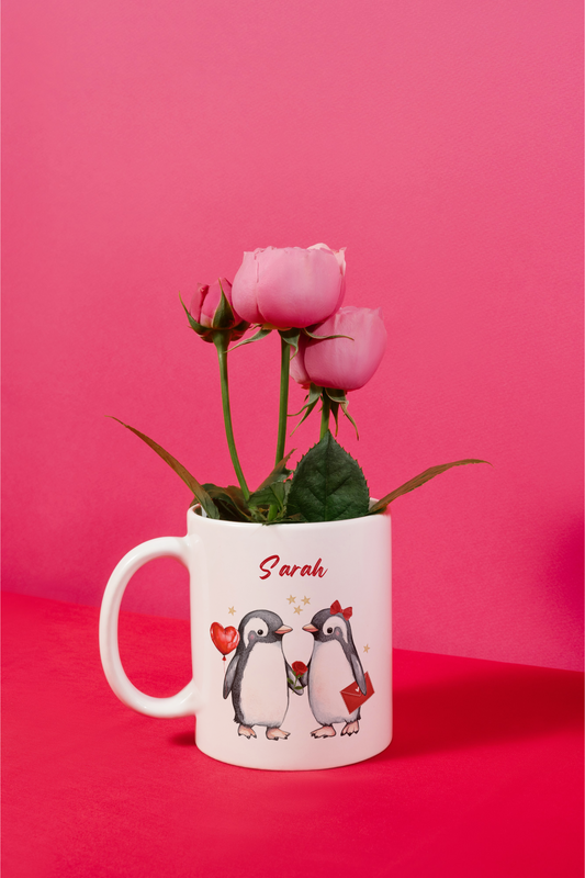 Personalised Penguin Valentines Mug