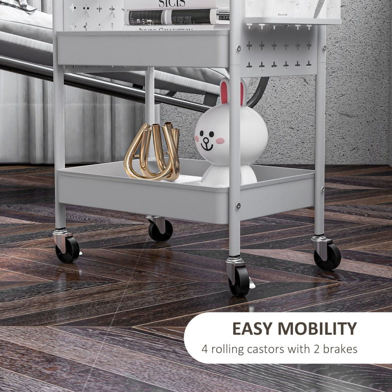 Rolling Utility Cart with 3 Mesh Basket, 2 Boxes & 6 Hooks