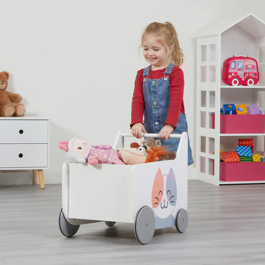 Toddler Wooden Push Along Walker - Cat and Dog