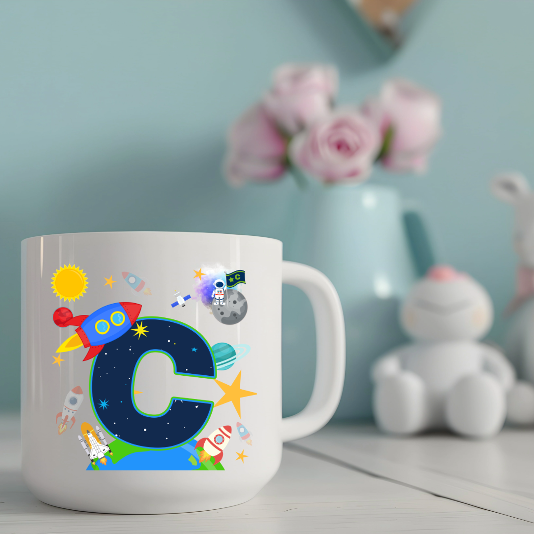 Personalised 6oz Kids Alphabet Initial Space Mug