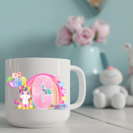Personalised 6oz Kids Alphabet Initial Unicorn Mug
