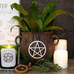 Pentagram Bark Effect Resin Cauldron Plant Pot