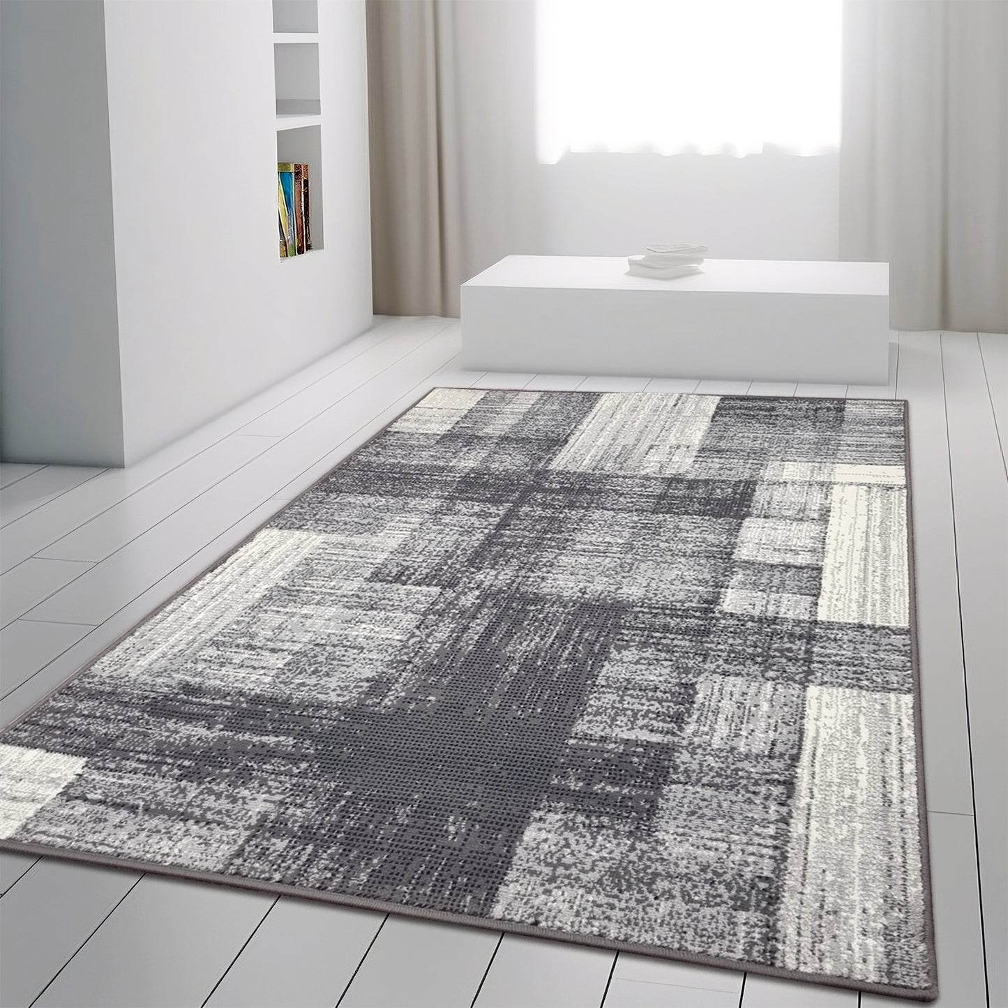 Modern Grey Abstract Geometric Soft Carpet Rug