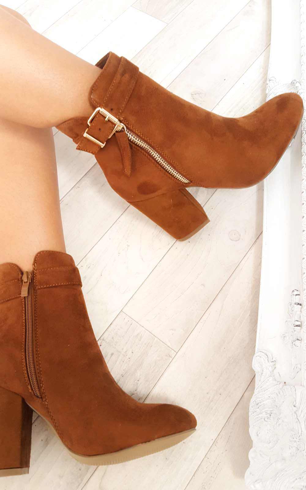 Buckle Faux Suede Ankle Boots