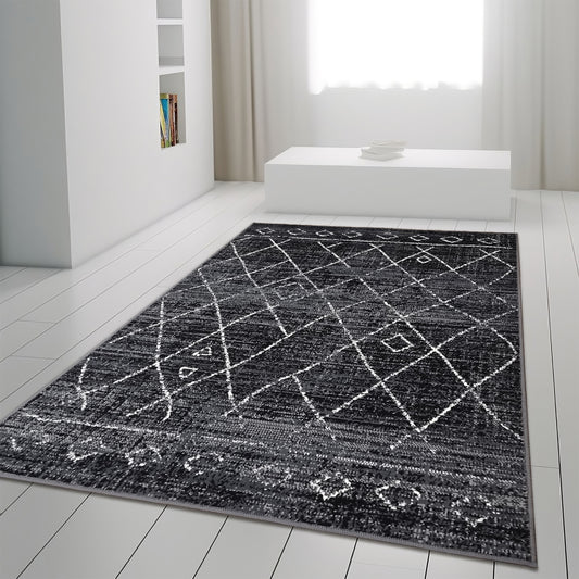 Geometric Dark Grey Black Rug Diamond Aztec Pattern Rug