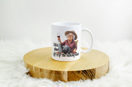 Rude Granny Humour Mug - Drink The Wine!