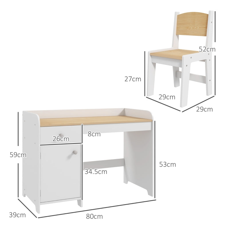 Kids Desk and Chair Set for 3-6 Year Old with Storage Drawer, White