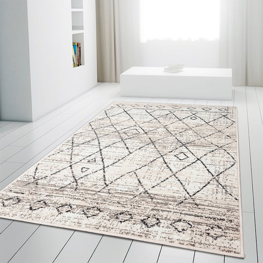 Geometric Cream Rug Diamond Aztec Pattern Rug