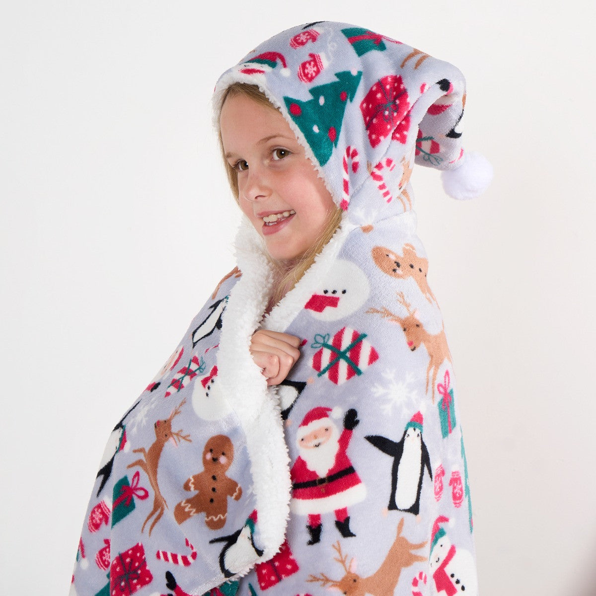 Christmas Friends Hooded Santa Blanket - Grey