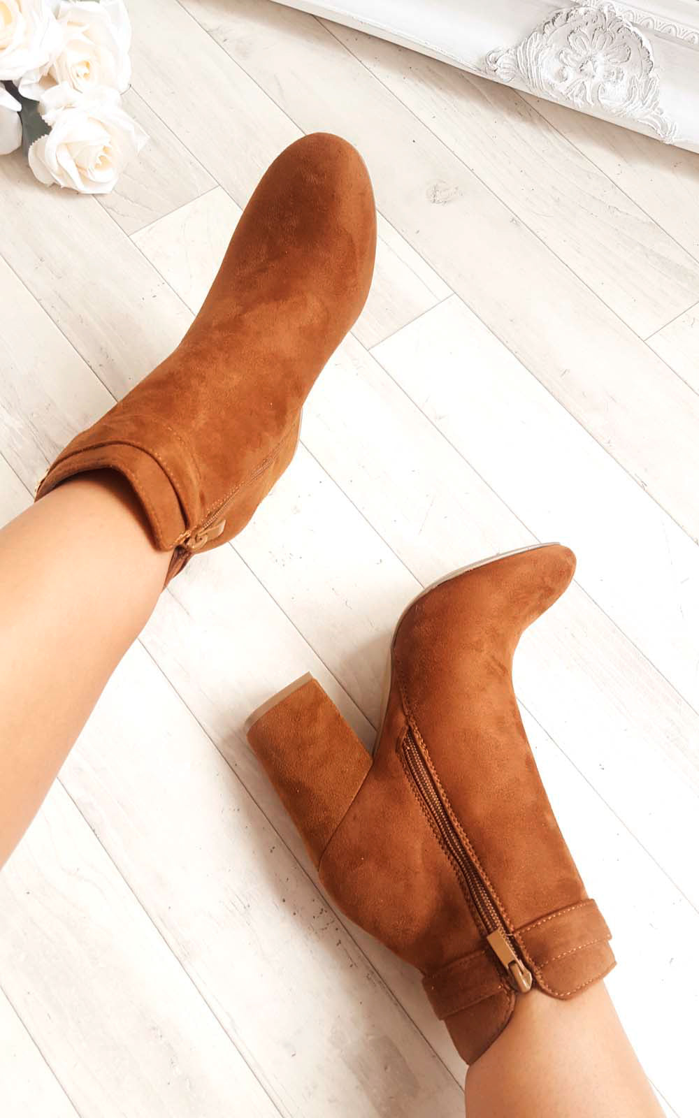 Buckle Faux Suede Ankle Boots